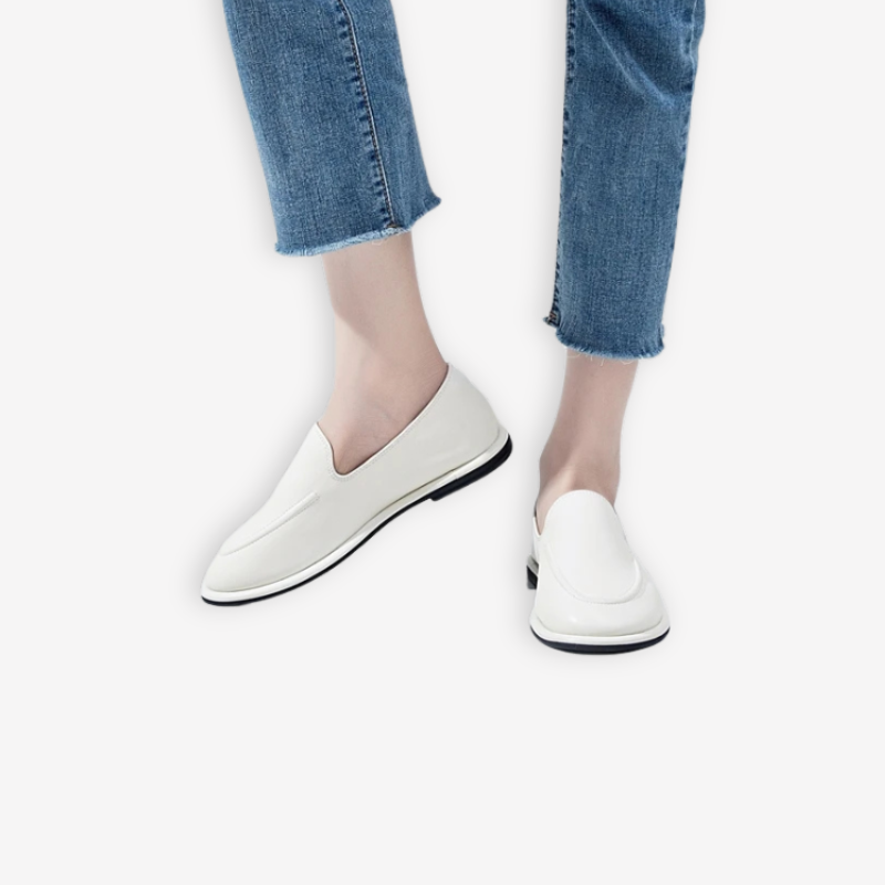 Mocassin Femme <br> Blanc Cuir